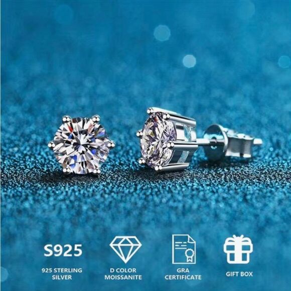 2CT Gorgeous Sterling Silver Moissanite Stud Earrings - Picture 4 of 5